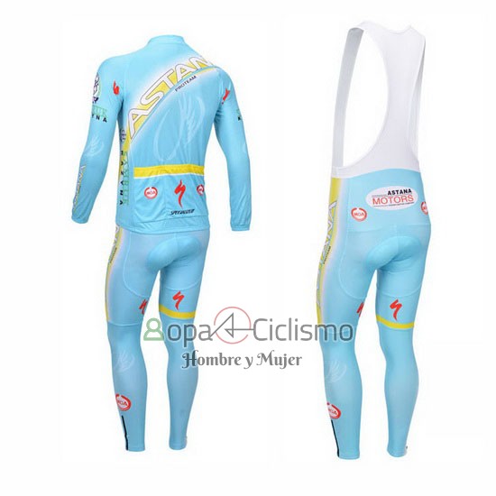 Astana Ropa Ciclismo Culotte Largo 2013 Mangas Largas Azul Claro